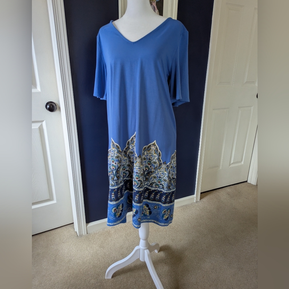 J Jill Wearever Collection Dress Medium Blue Paisley Print Hem A Line
